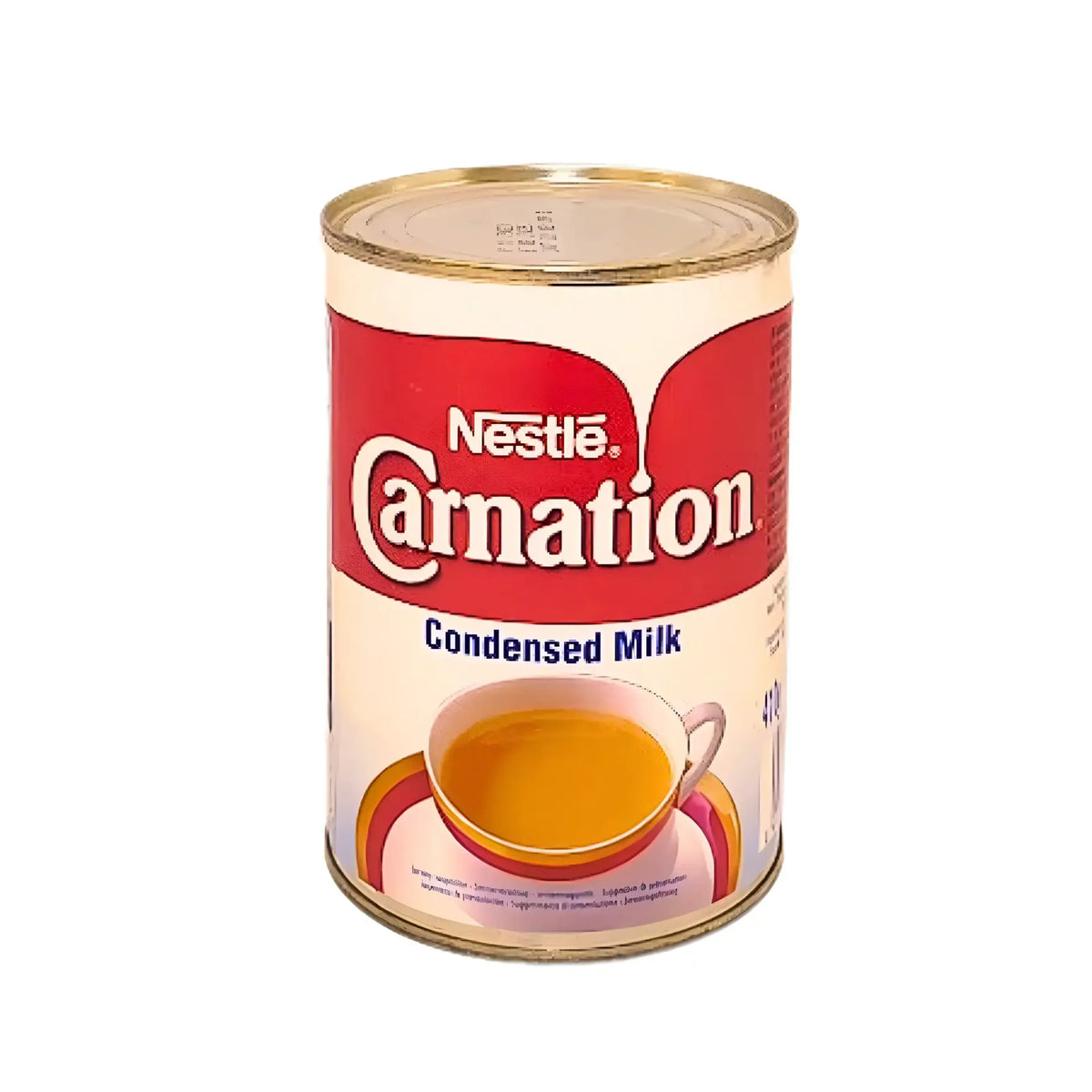 Nestlé Carnation kondenserad mjölk 410g, konservburk med röd och vit etikett