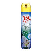 Doftspray Clean Touch Lily White Flower med gul kork och blomsterdekor på vit bakgrund