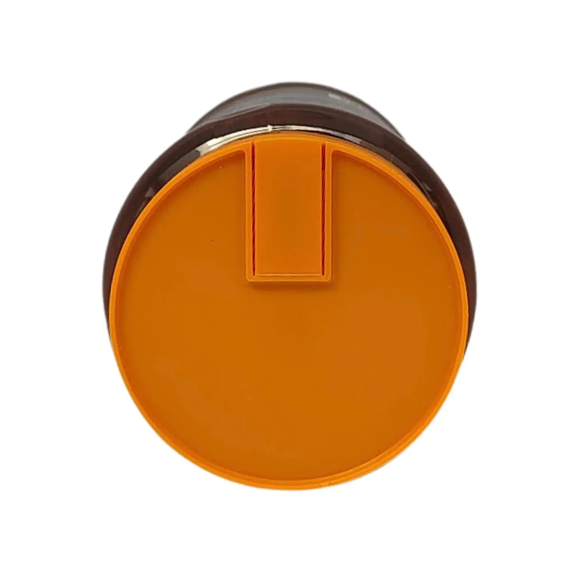 Rund burk med orange lock, kaffemjölkförpackning, sett uppifrån