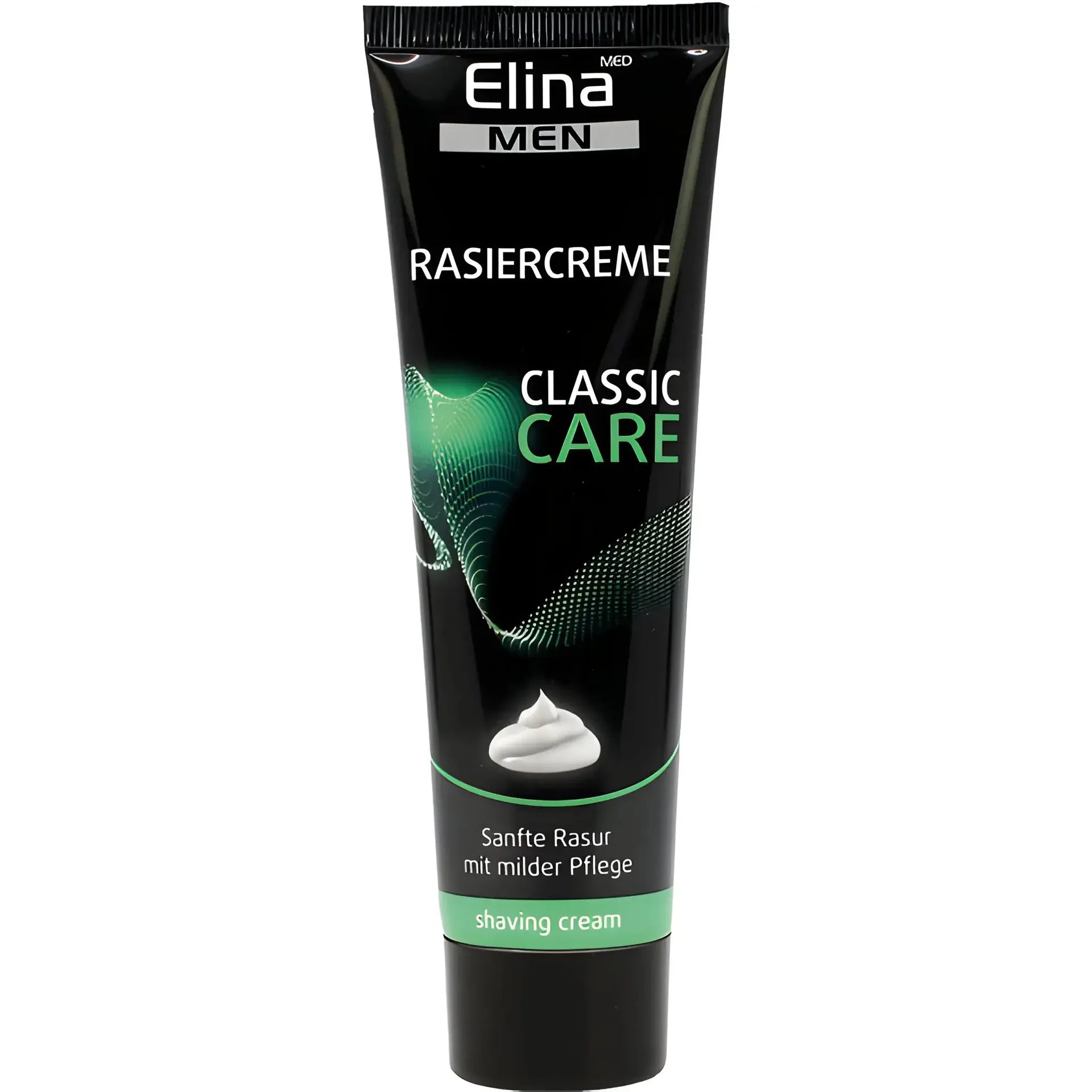 Elina Men rakkräm tub, svart med grön design, classic care milt raklödder för män