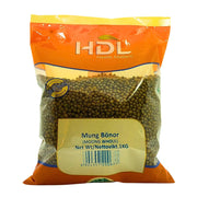 Påse med hela mungbönor 1 kg, orientaliska bönor, HDL-märkt förpackning.