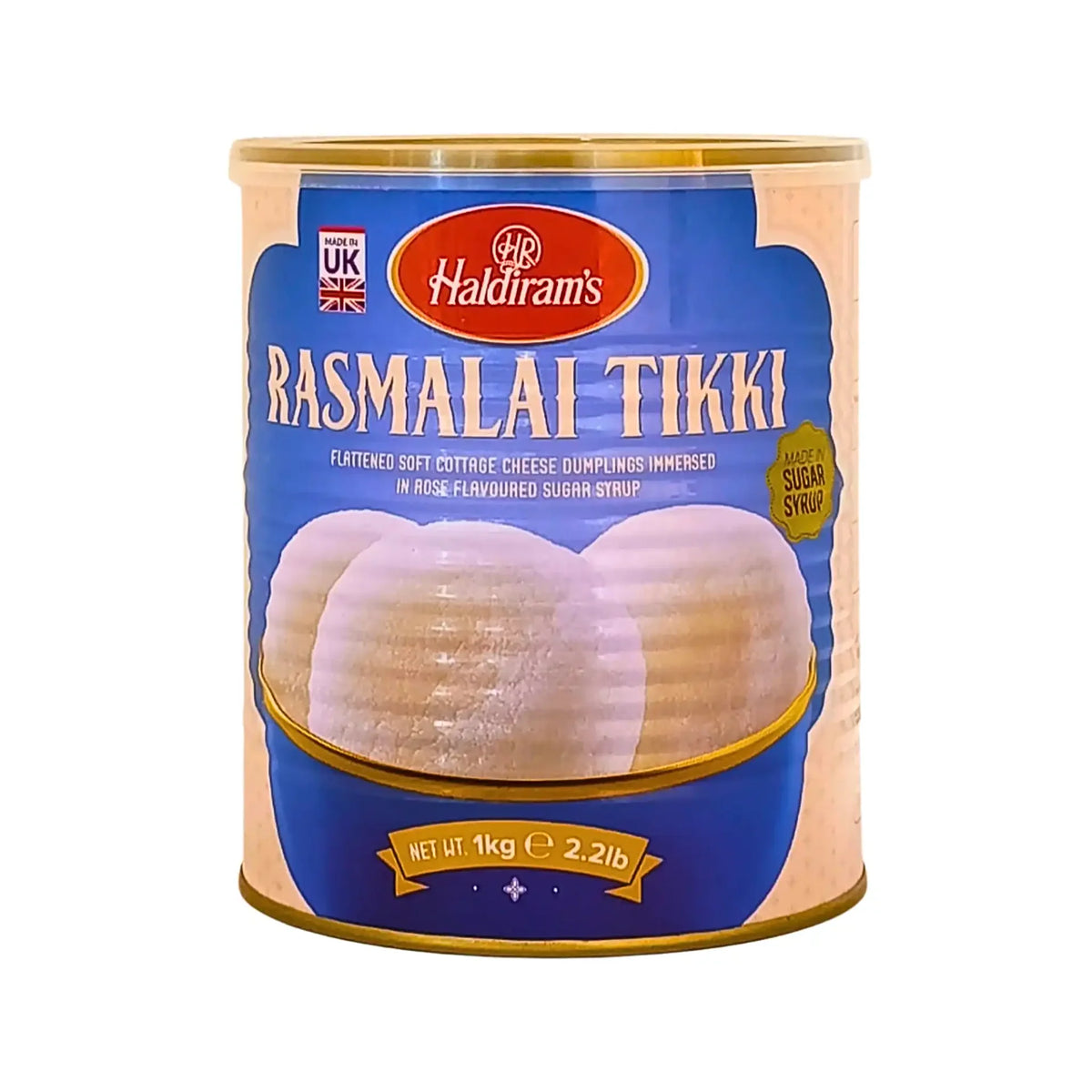 Rasmalai Tikki 1kg konserv, indisk dessert på burk, sötad mjölkdessert, orientaliska delikatesser