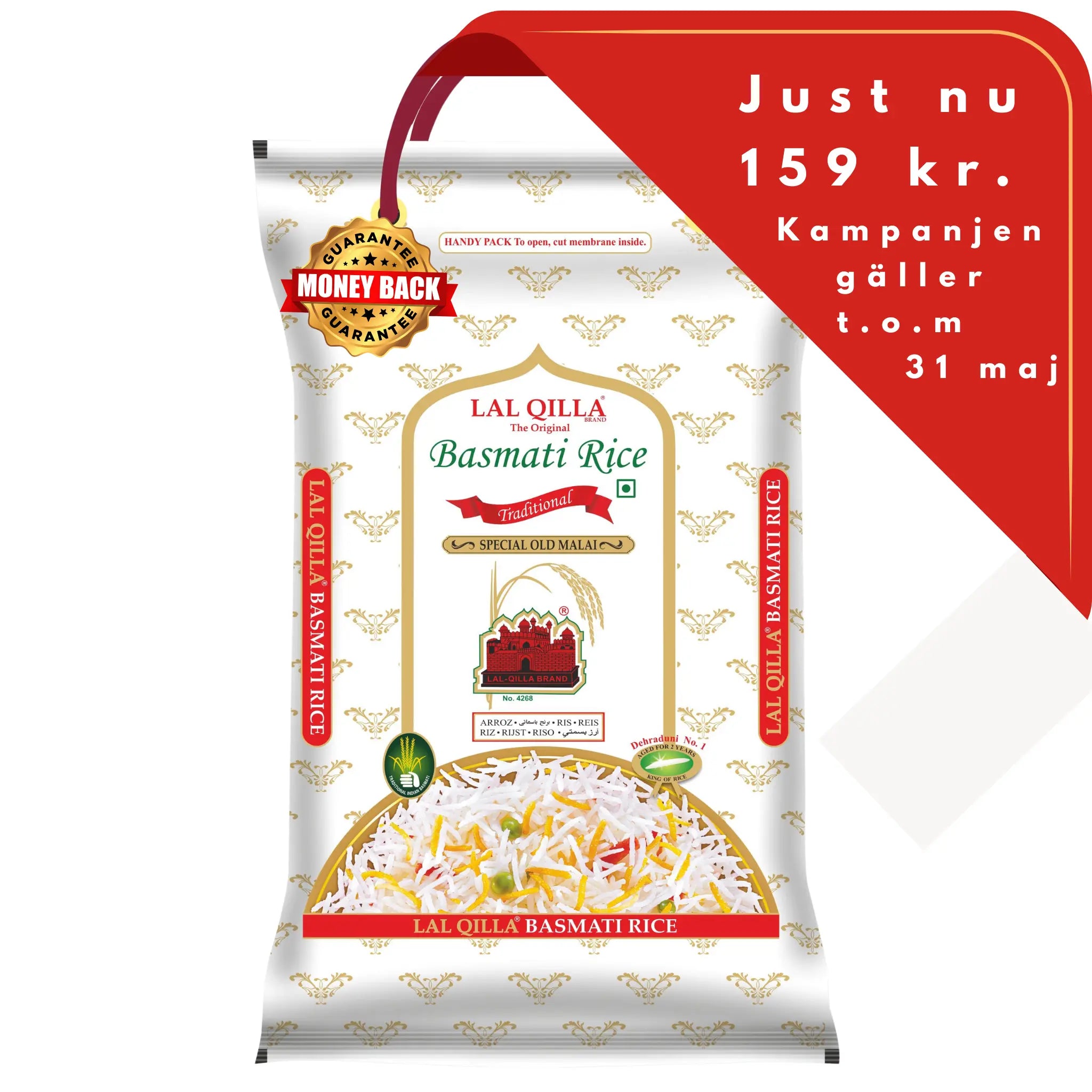 Lal Qilla Traditionel Basmati Ris 5kg - Premiumkvalitet Lagret i 2 År - Lige nu i kampagne!