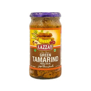 Glasburk med Lazzat Green Tamarind Pickle i olja, indisk chutney med grön tamarind, 430g