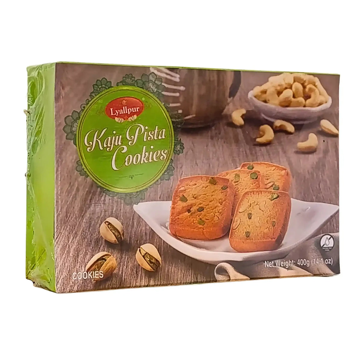 Lyallpur Kaju Pista småkakor med pistagenötter och cashewnötter, 400g förpackning