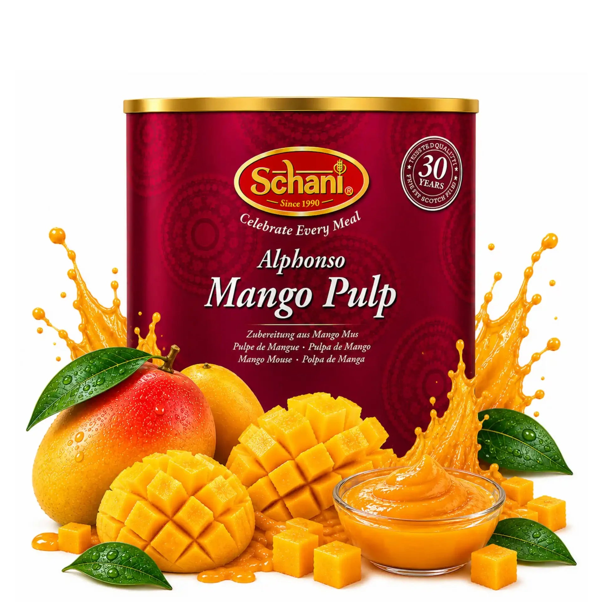 Schani Alphonso Mangopulp 850g – Premium Alphonso mangopuré | Ægte tropisk smag