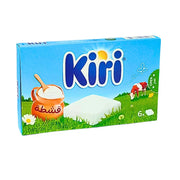 Kiri färskost 6-pack, orientaliska kolonialvaror, blå förpackning med ost och ko på äng