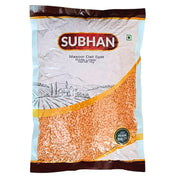 Förpackning med Subhan röda linser Masoor Dall Split 1 kg, orientaliska kolonialvaror.