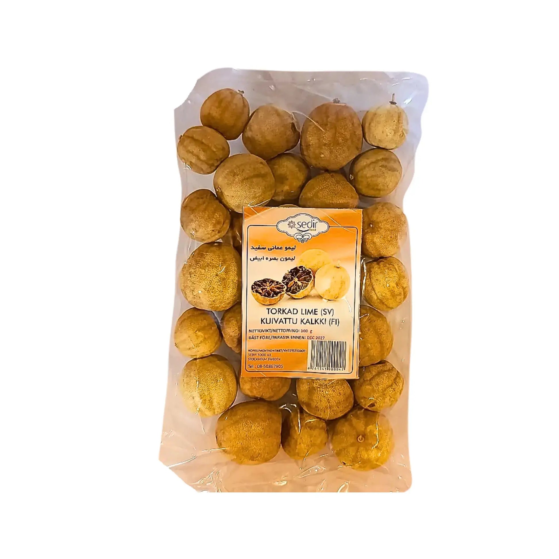 Påse med torkad lime, orientaliska torkade citroner 100g, transparent förpackning